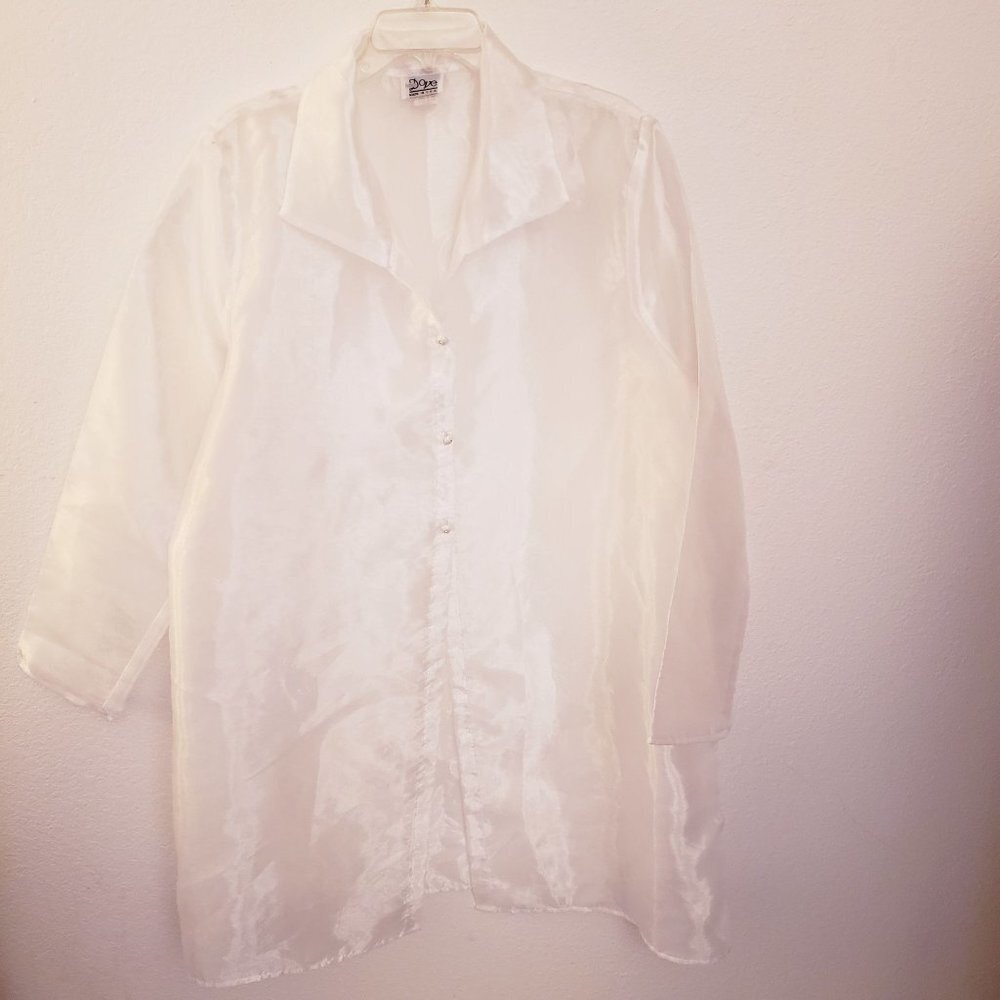 Dove Vintage White Sheer Oversized Shirt/Duster Relaxed Fit Size 1X EUC - Picture 1 of 9